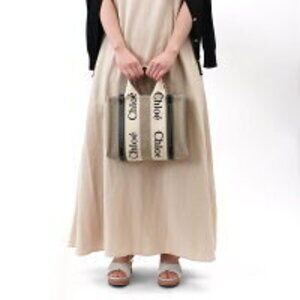 Chloe Handbag Navy Tote Beige White Blue Shoulder Woody Bag Blue